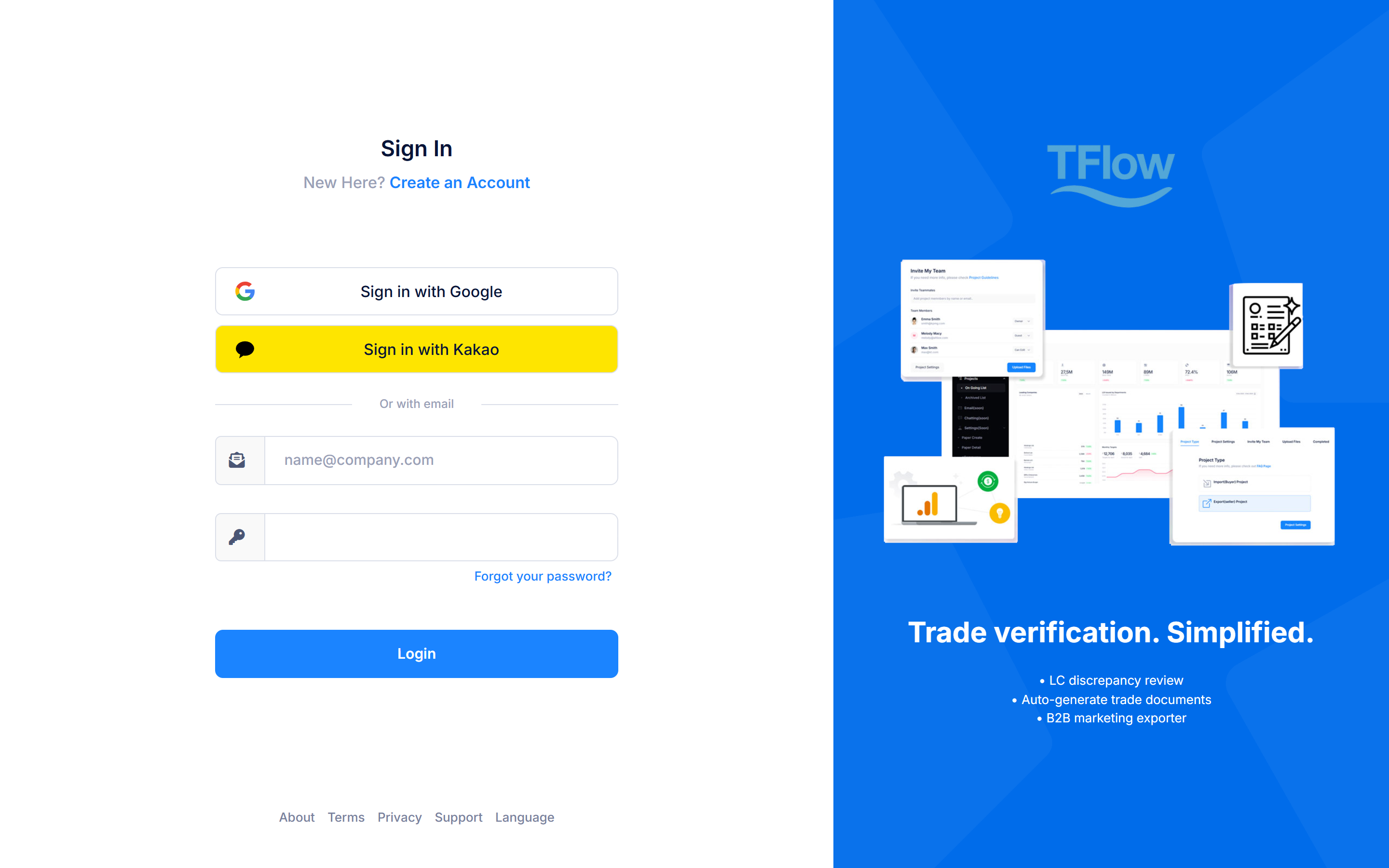 TFlow login screen
