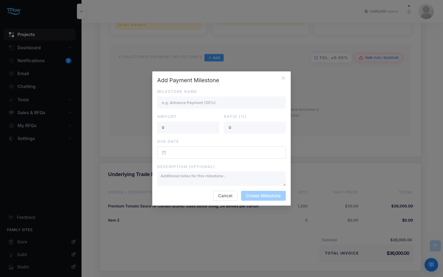 Add Payment Milestone modal