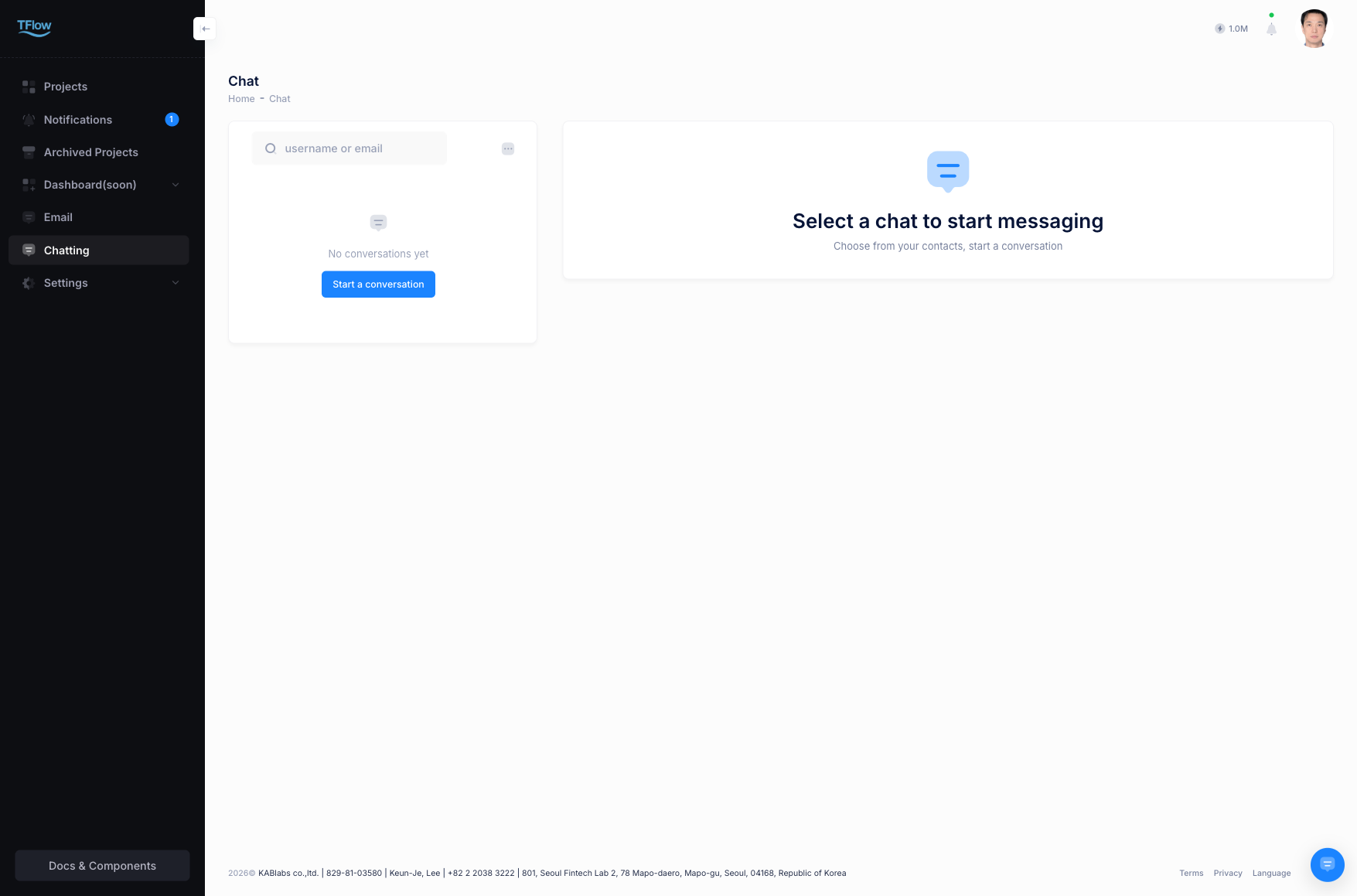 Chat room list and conversation screen